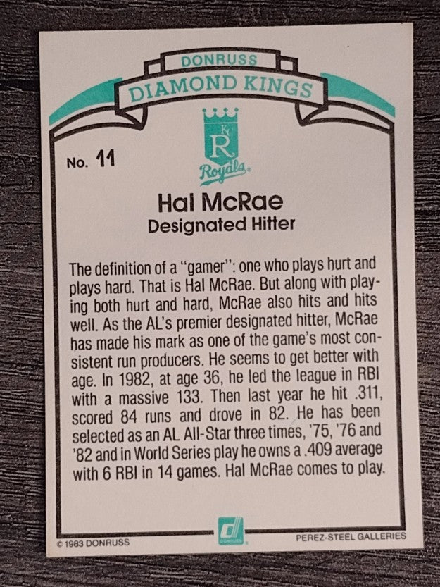 1984 Donruss #11A Hal McRae DK ERR/Perez Steel