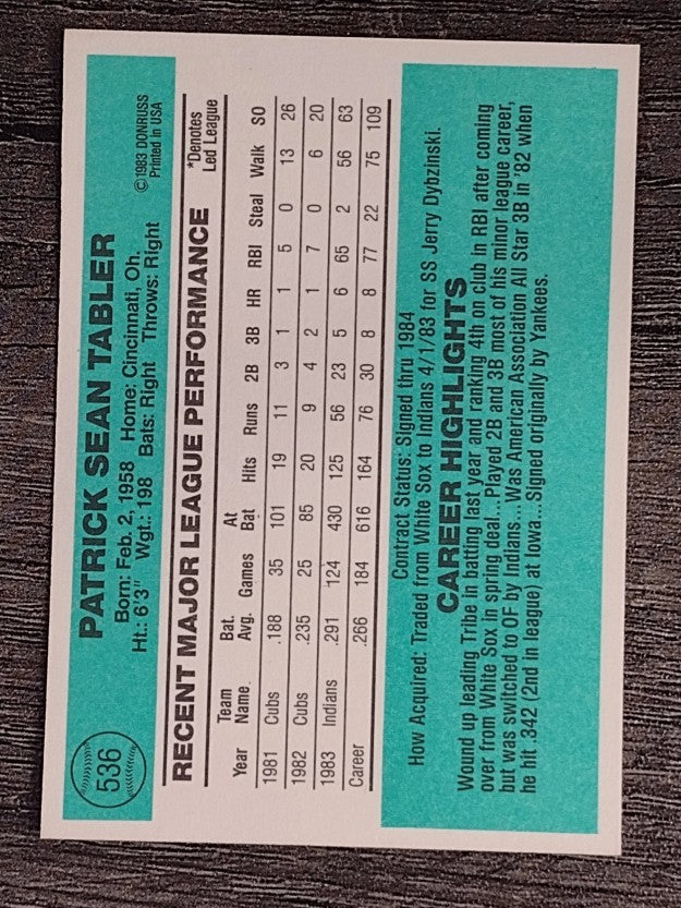 1984 Donruss #536 Pat Tabler