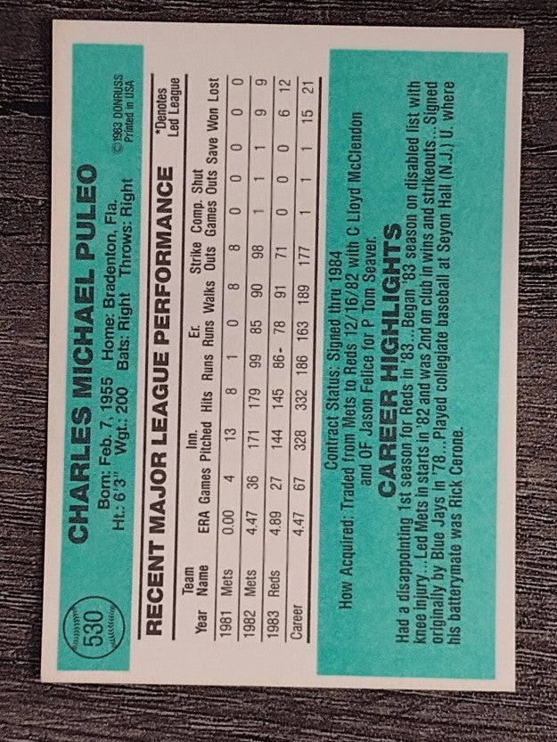 1984 Donruss #530 Charlie Puleo