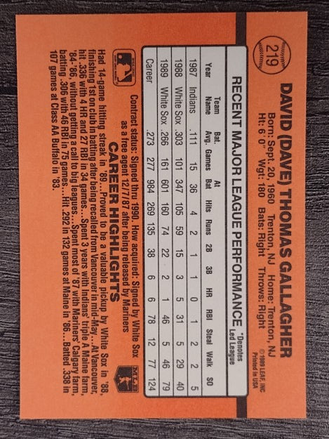 1990 Donruss #219 Dave Gallagher
