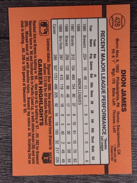 1990 Donruss #428 Dion James