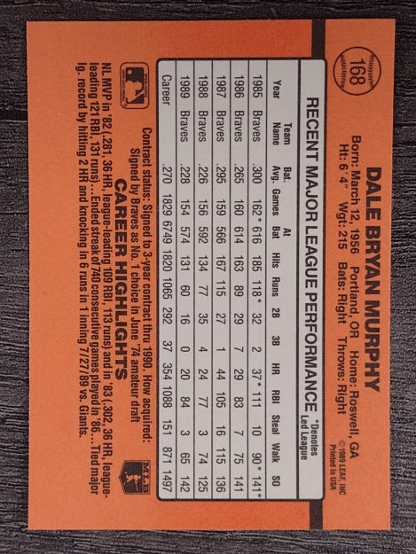 1990 Donruss #168 Dale Murphy