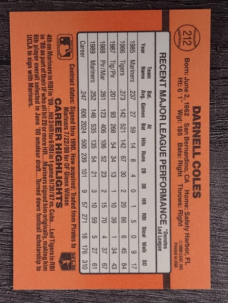 1990 Donruss #212 Darnell Coles
