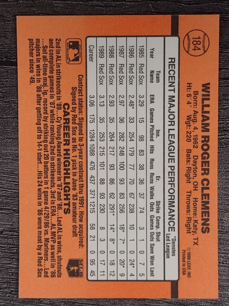 1990 Donruss #184 Roger Clemens