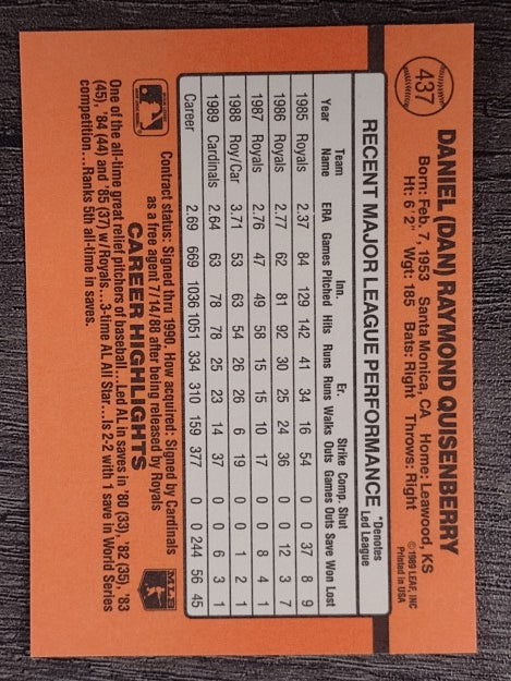 1990 Donruss #437 Dan Quisenberry