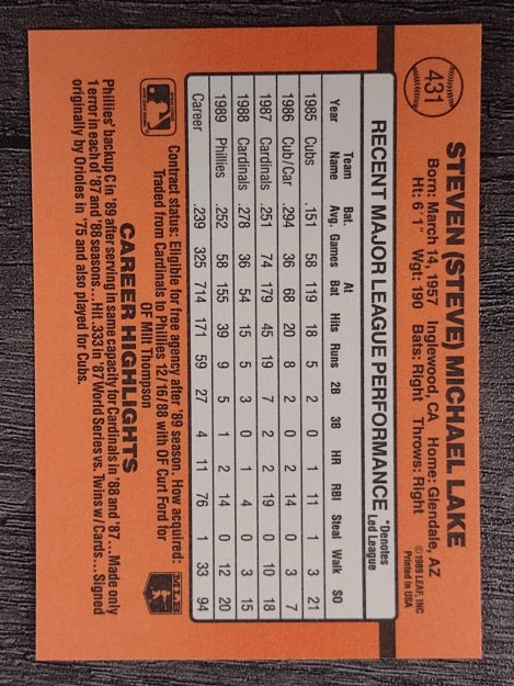 1990 Donruss #431 Steve Lake
