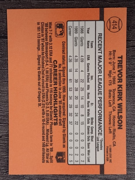 1990 Donruss #414 Trevor Wilson