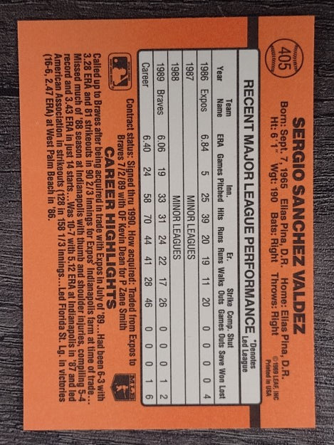 1990 Donruss #405B Sergio Valdez COR RC