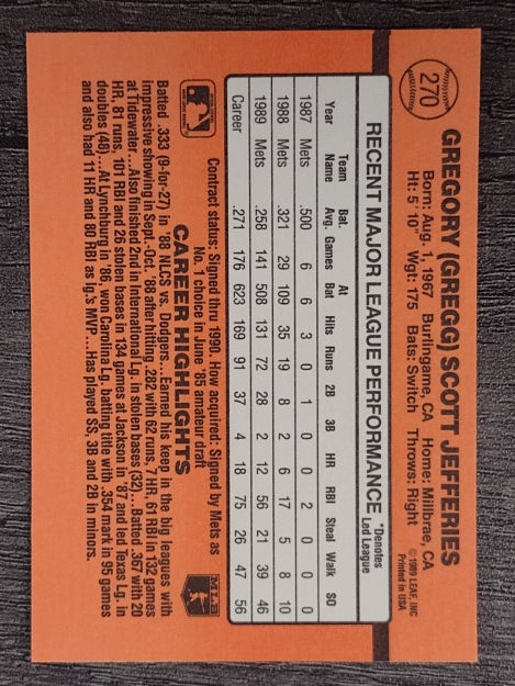 1990 Donruss #270 Gregg Jefferies