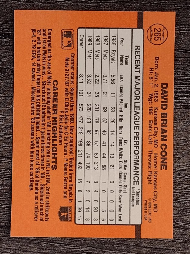 1990 Donruss #265 David Cone
