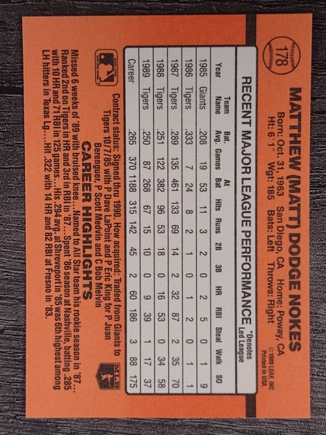 1990 Donruss #178 Matt Nokes