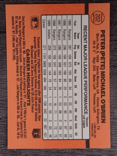 1990 Donruss #202 Pete O'Brien