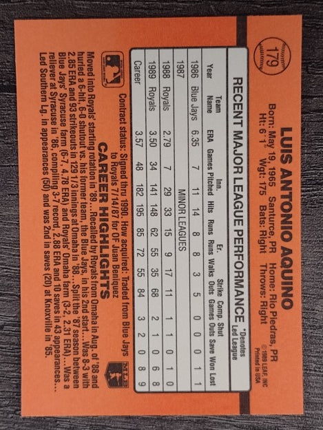 1990 Donruss #179 Luis Aquino