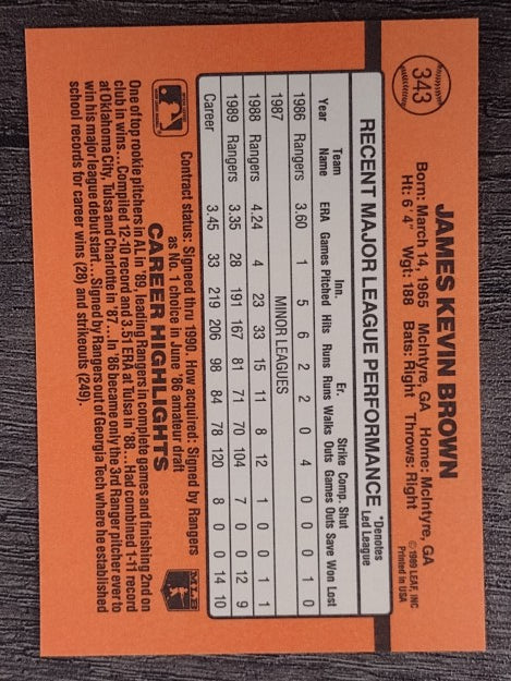 1990 Donruss #343 Kevin Brown