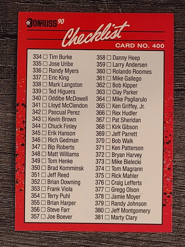 1990 Donruss #400A Checklist 334-435