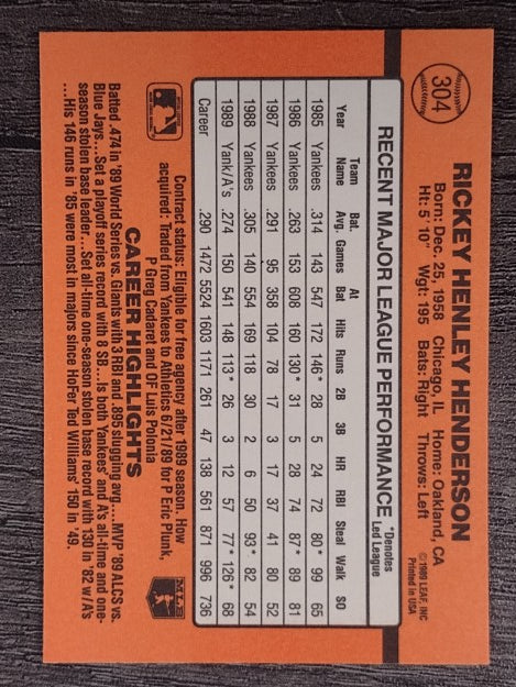 1990 Donruss #304 Rickey Henderson