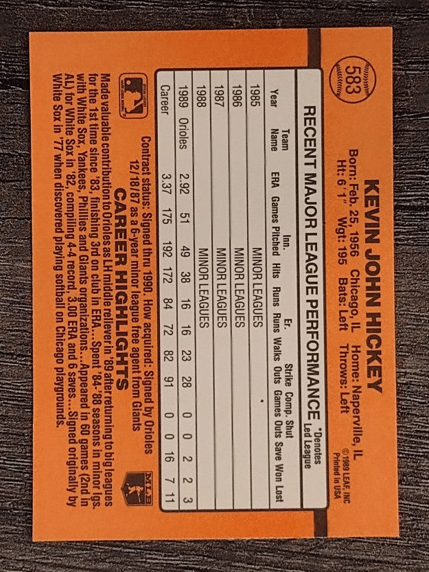 1990 Donruss #583A Kevin Hickey ERR