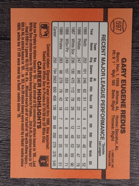 1990 Donruss #597 Gary Redus