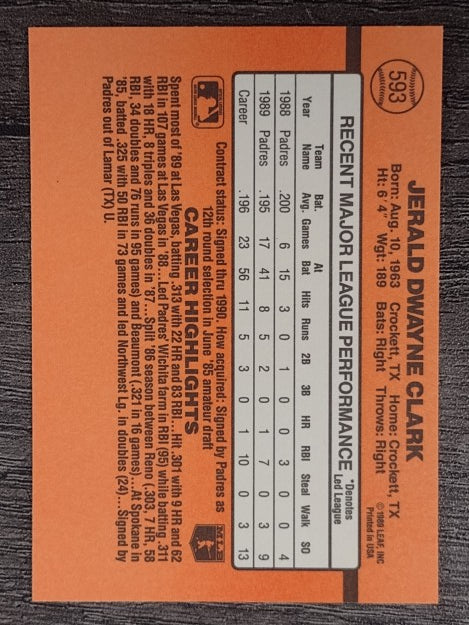 1990 Donruss #593 Jerald Clark DP