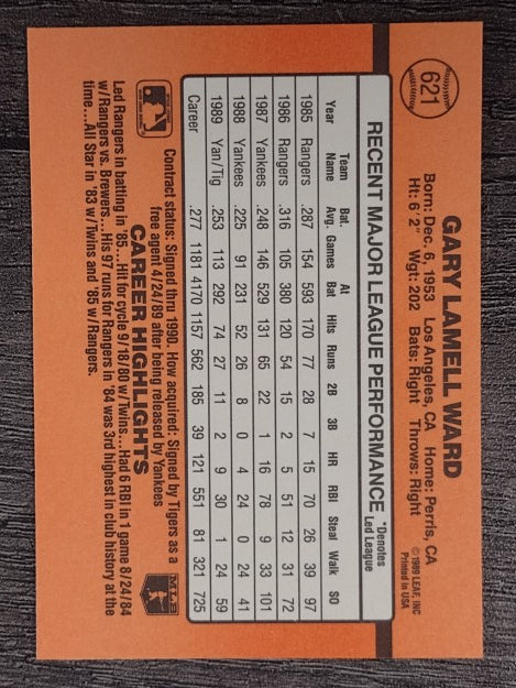 1990 Donruss #621 Gary Ward DP