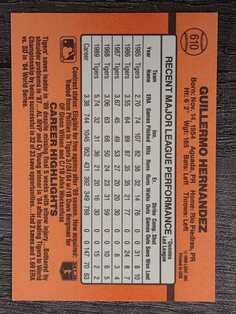 1990 Donruss #610 Guillermo Hernandez DP