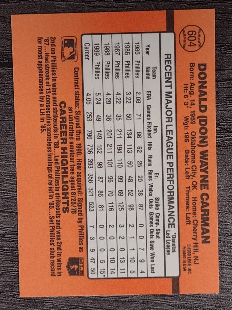 1990 Donruss #604 Don Carman DP