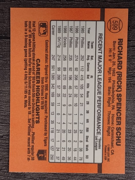 1990 Donruss #599 Rick Schu