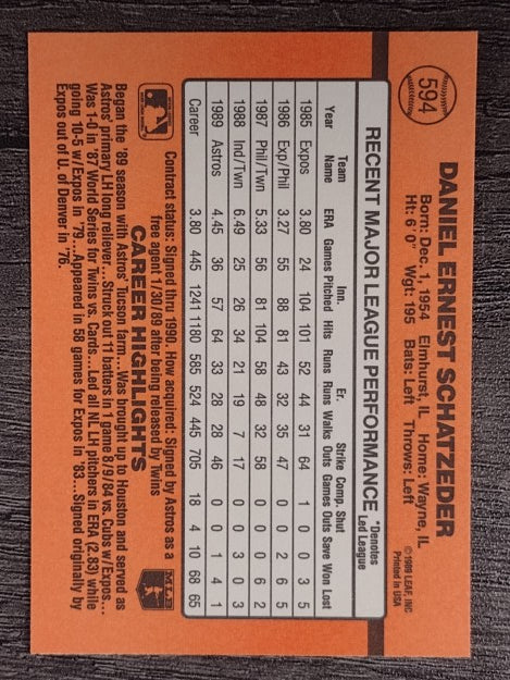 1990 Donruss #594 Dan Schatzeder