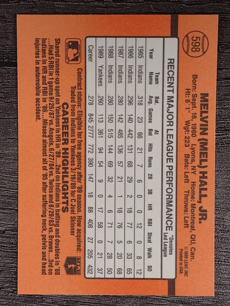 1990 Donruss #598 Mel Hall