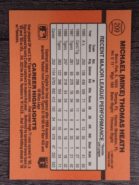 1990 Donruss #209 Mike Heath