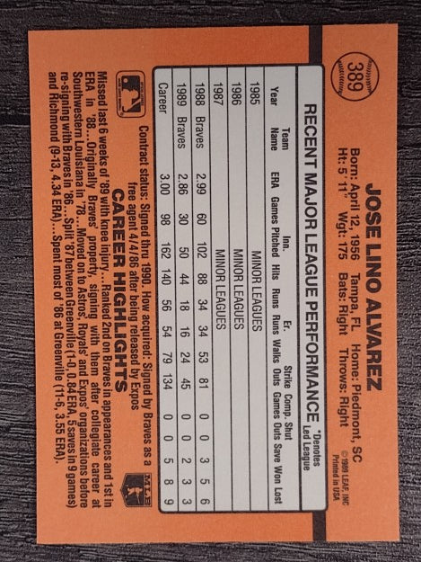 1990 Donruss #389 Jose Alvarez