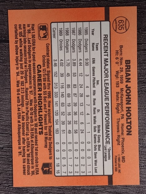 1990 Donruss #635 Brian Holton
