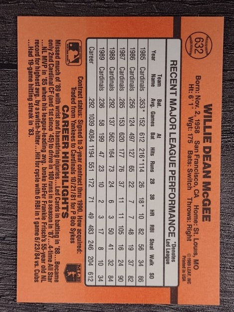 1990 Donruss #632 Willie McGee