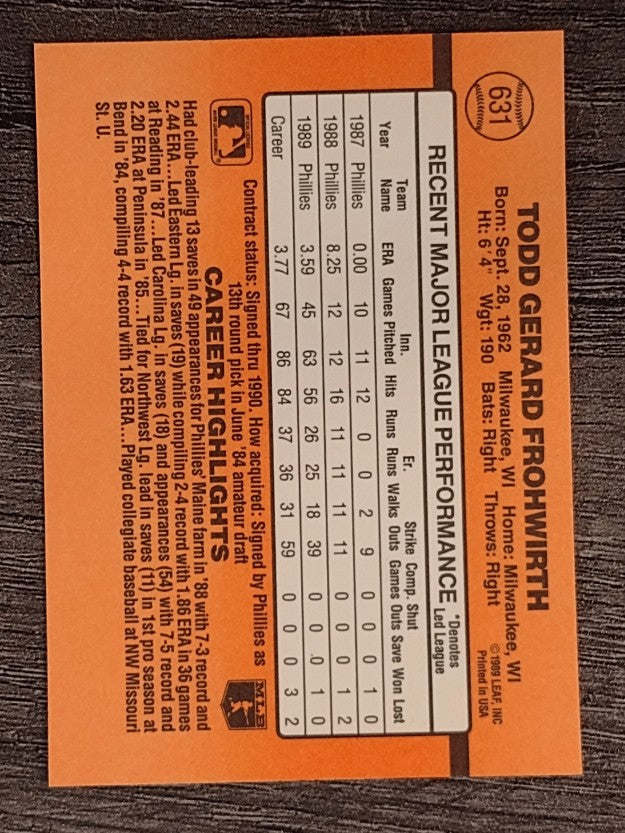 1990 Donruss #631 Todd Frohwirth DP