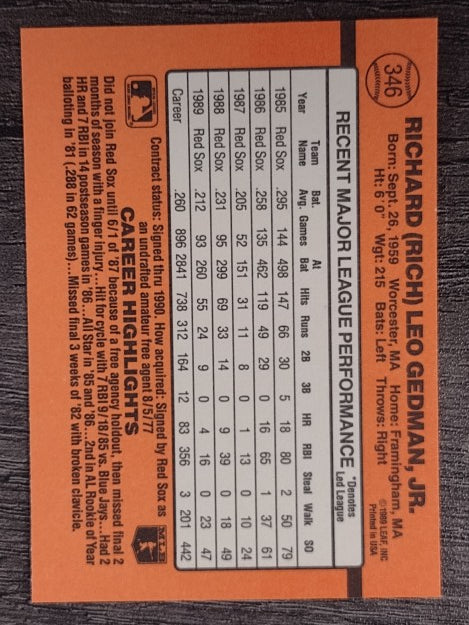 1990 Donruss #346 Rich Gedman