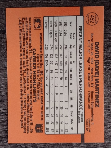 1990 Donruss #452 Dave Martinez