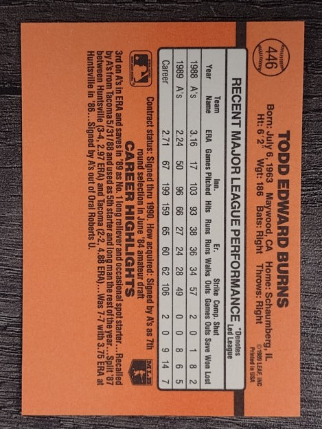 1990 Donruss #446 Todd Burns