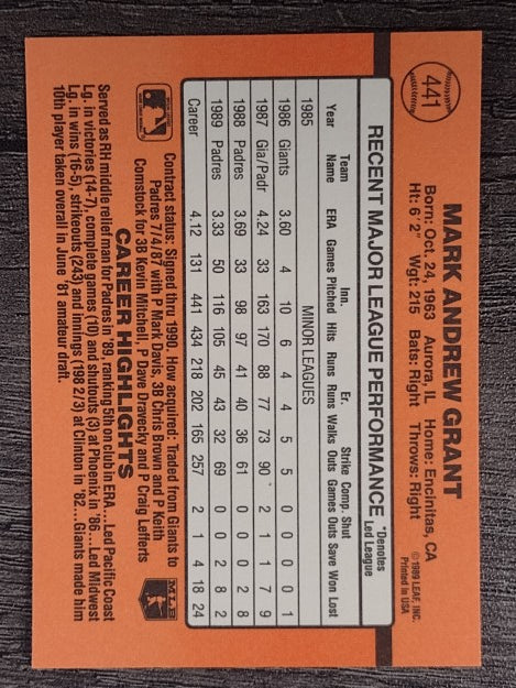 1990 Donruss #441 Mark Grant