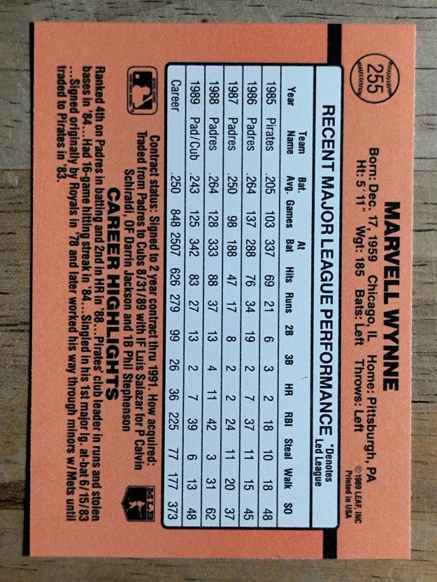 1990 Donruss #255 Marvell Wynne