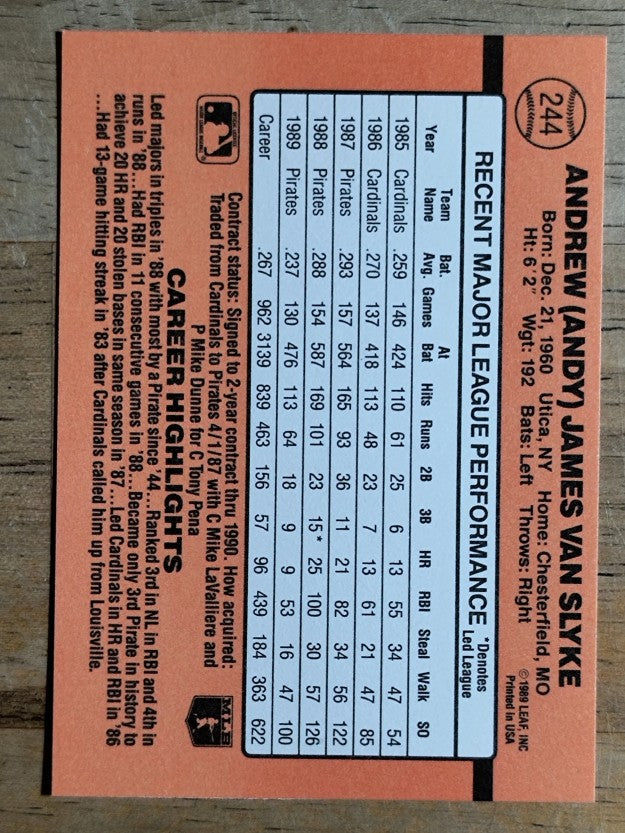 1990 Donruss #244 Andy Van Slyke