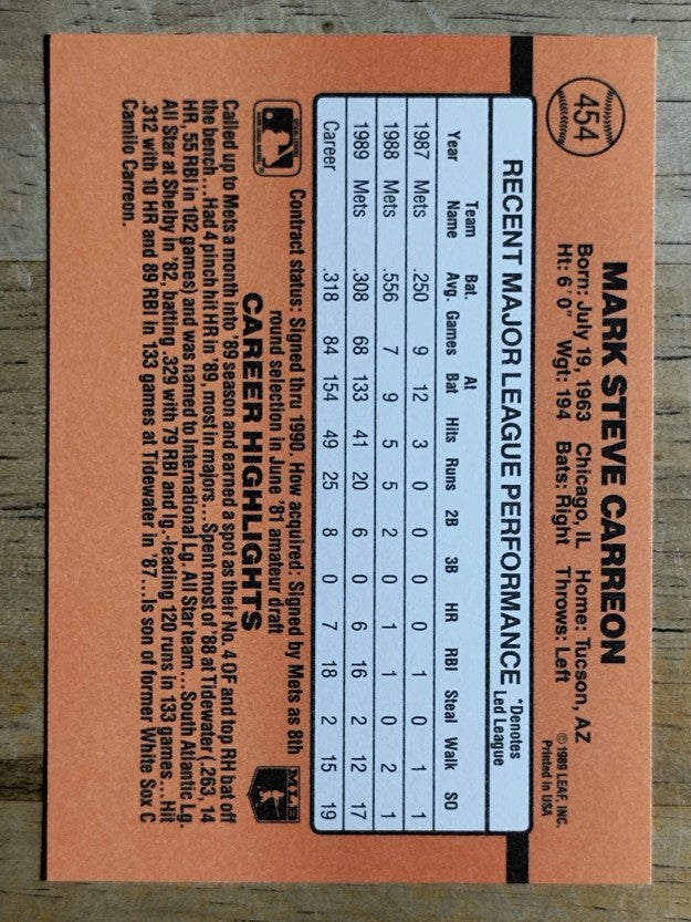 1990 Donruss #454 Mark Carreon