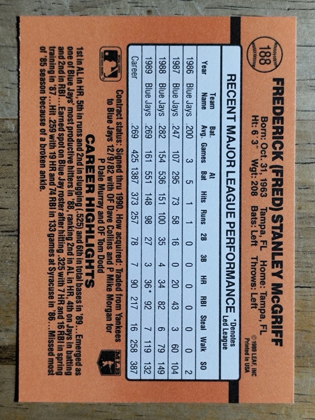 1990 Donruss #188 Fred McGriff