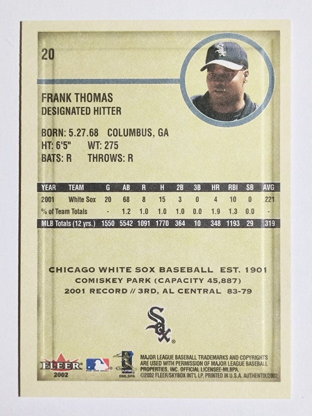 2002 Fleer Authentix #20 Frank Thomas
