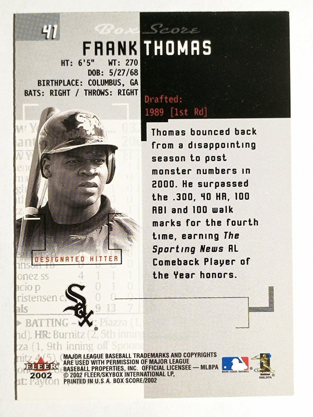 2002 Fleer Box Score #41 Frank Thomas