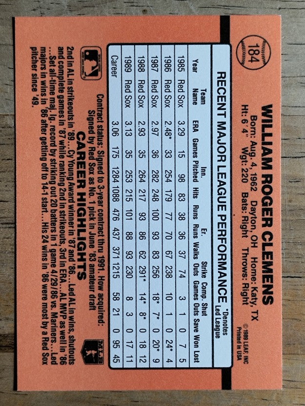 1990 Donruss #184 Roger Clemens