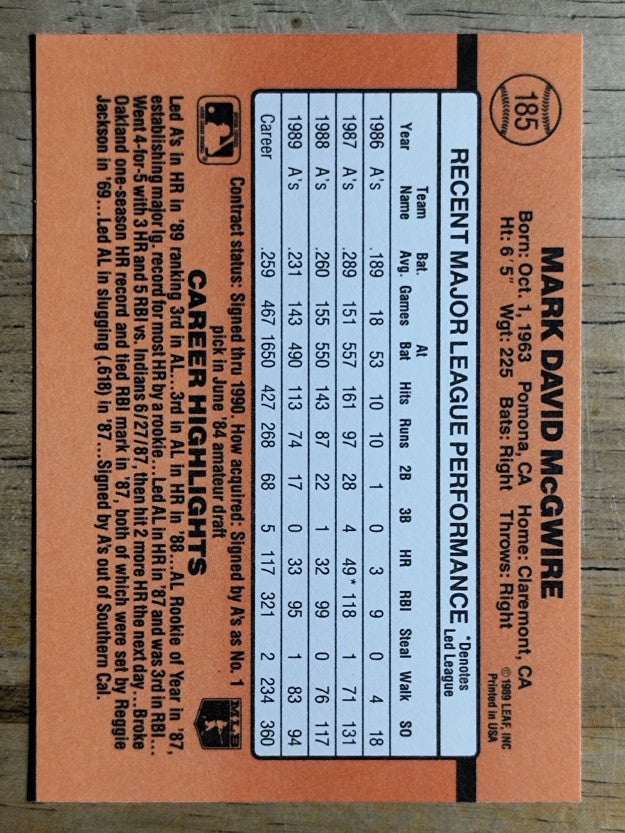 1990 Donruss #185 Mark McGwire
