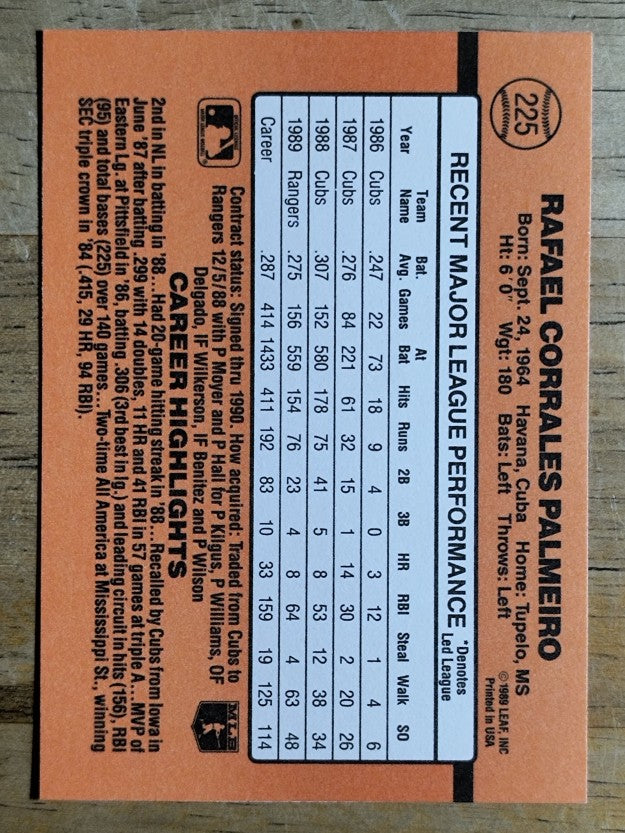1990 Donruss #225 Rafael Palmeiro