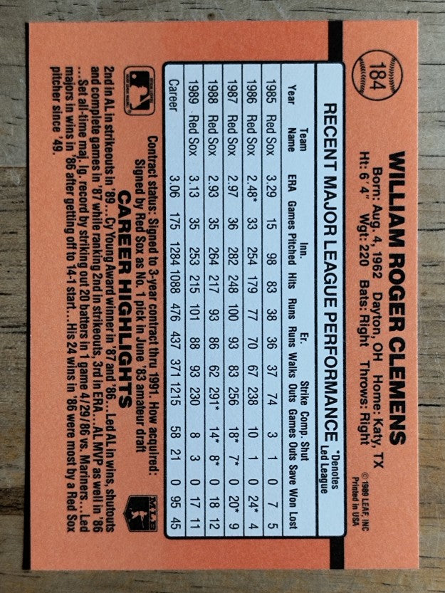 1990 Donruss #184 Roger Clemens