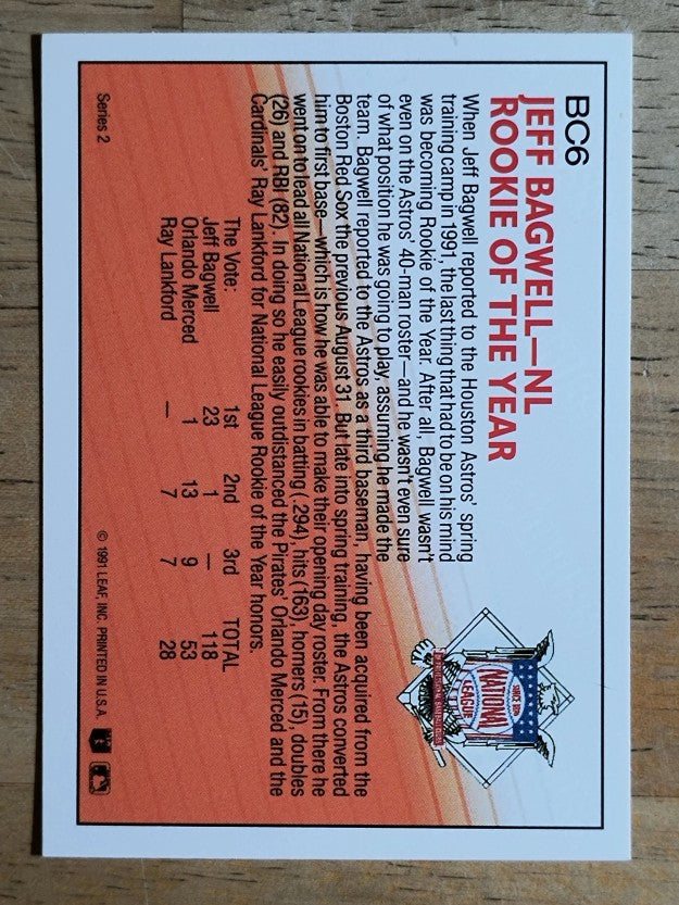 1992 Donruss Bonus Cards #BC6 Jeff Bagwell ROY