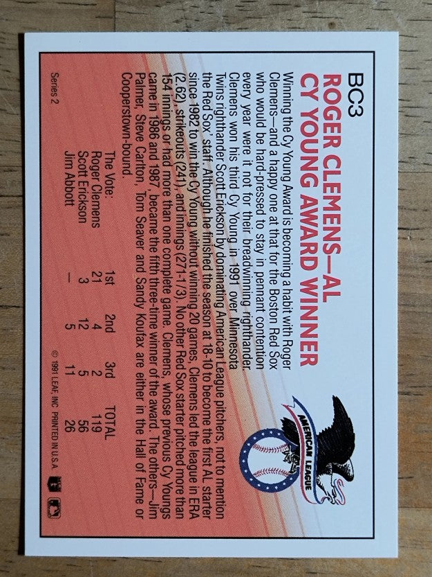 1992 Donruss Bonus Cards #BC3 Roger Clemens CY